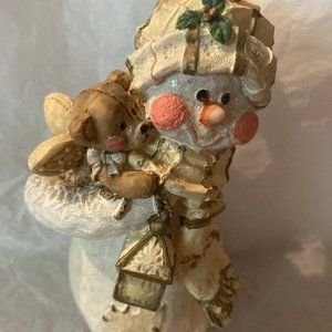 SNOWMAN WITH TEDDY ANGEL CUTE NEW CERAMIC SNOWMAN